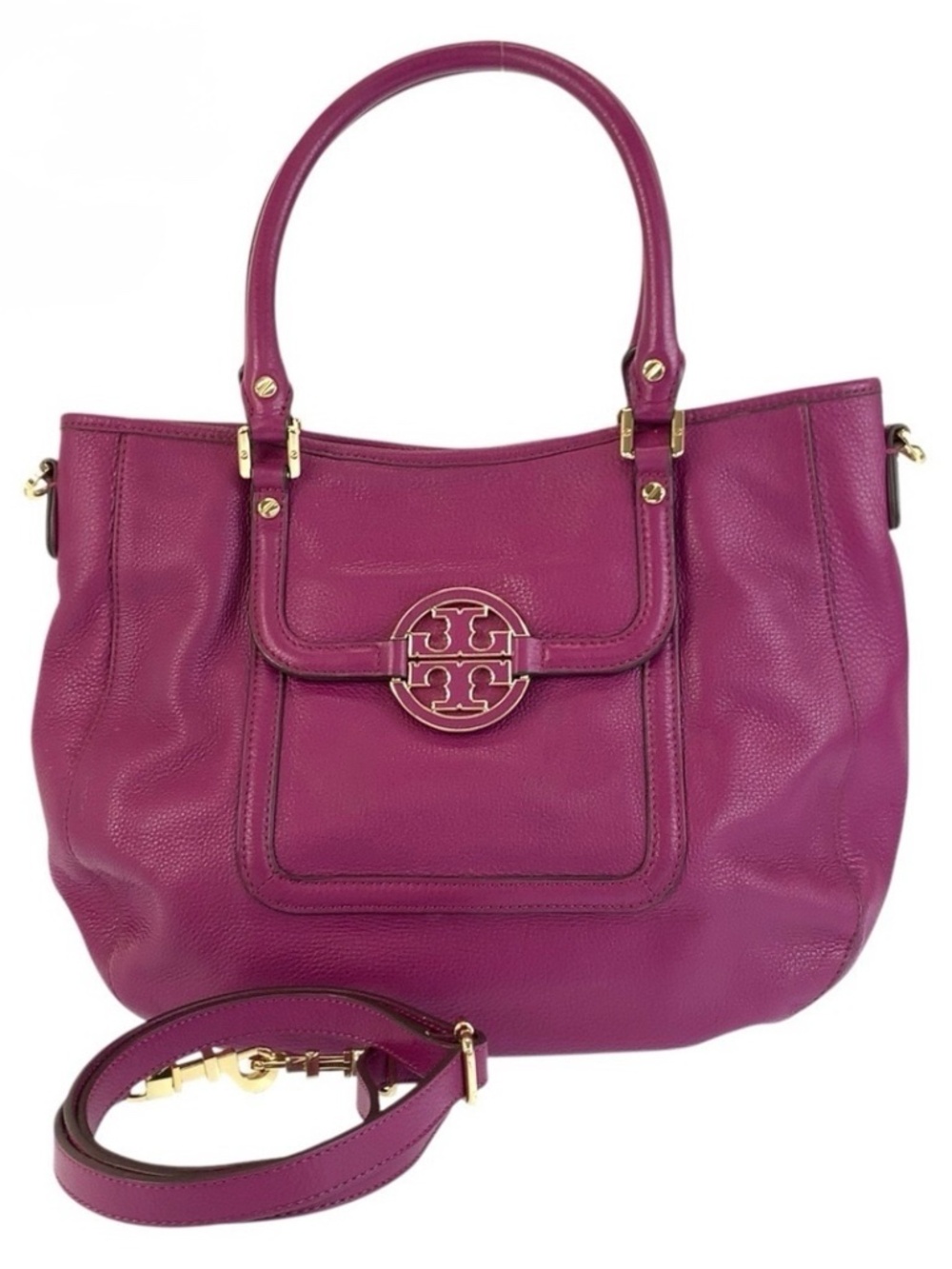 TORY BURCH #346 Magenta leather 2 way satchel. EUC Preloved item sold as is